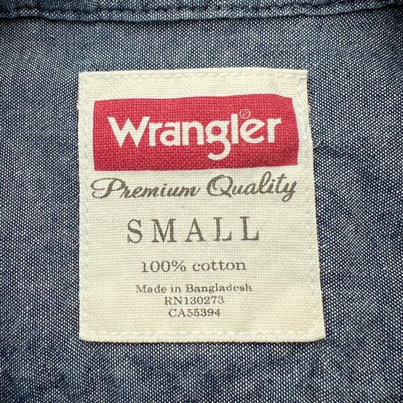 Wrangler Chambray Button Up Shirt Blue Western Style Long Sleeve Small - Picture 3 of 7